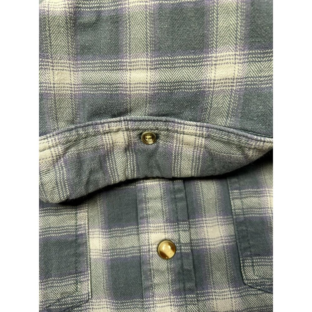 Rural Cloth Plaid Heavyweight Flannel Shirt W/ Leather Collar Snap Front Western - Picture 7 of 8
